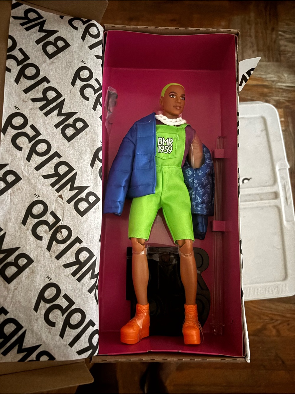 Barbie Neon Green Romper with Blue Puffer and Orange Boots